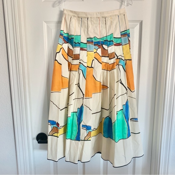 ZARA ZW Collection Printed Pleated Skirt Colorful Abstract Painting Midi - Picture 8 of 15